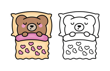Cute Sleeping Bear, Cozy Animal vector illustration line art drawing, Cozy Sleeping Animal, Bold And Easy Animal Coloring Page, Printable Coloring, Bold Outline Illustrations, 
