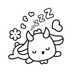 Cute Sleeping Cow, Cozy Animal vector illustration line art drawing, Cozy Sleeping Animal, Bold And Easy Animal Coloring Page, Printable Coloring, Bold Outline Illustrations, 