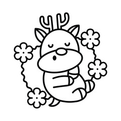 Cute Sleeping Deer, Cozy Animal vector illustration line art drawing, Cozy Sleeping Animal, Bold And Easy Animal Coloring Page, Printable Coloring, Bold Outline Illustrations, 
