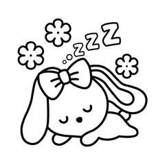 Cute Sleeping Rabbit, Cozy Animal vector illustration line art drawing, Cozy Sleeping Animal, Bold And Easy Animal Coloring Page, Printable Coloring, Bold Outline Illustrations, 