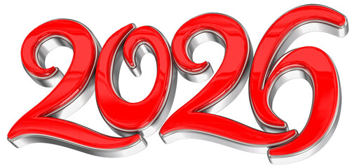Happy New Year Number 2026 Red 3D