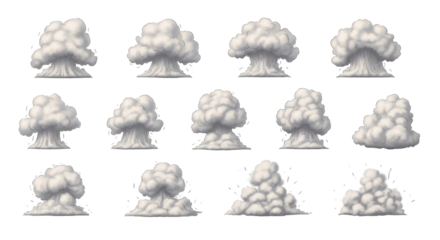 Isolated Collection of smoke explosion vector illustrations for animation effects, isolated