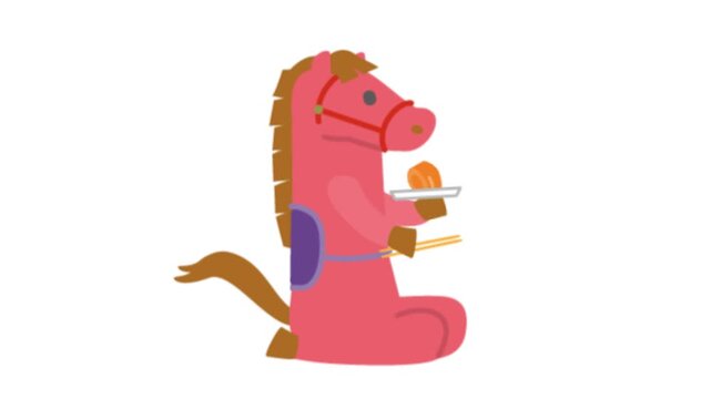 2026年正月年賀素材馬キャラクターの宴会動画　単体