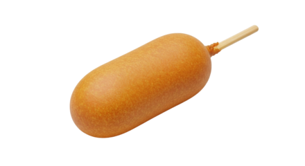 Isolated corn dog snack on a stick, coated in sweet golden batter, fairground food item