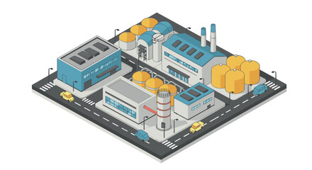 Obraz premium Isometric industrial complex with modern factories and infrastructure