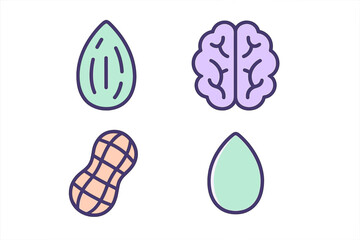 Almond, peanut, and brain symbols representing healthy eating, mental well-being, and cognitive function