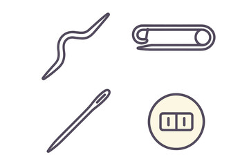 Obraz premium Sewing kit essentials with needle, thread, safety pin, and button icons for craft and textile projects