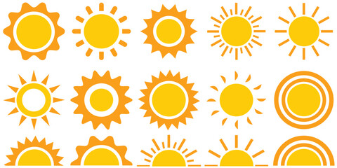 Sun Icons Vector Set – Decorative Full & Half Suns, Solar Glow & Nature Sunshine Graphics