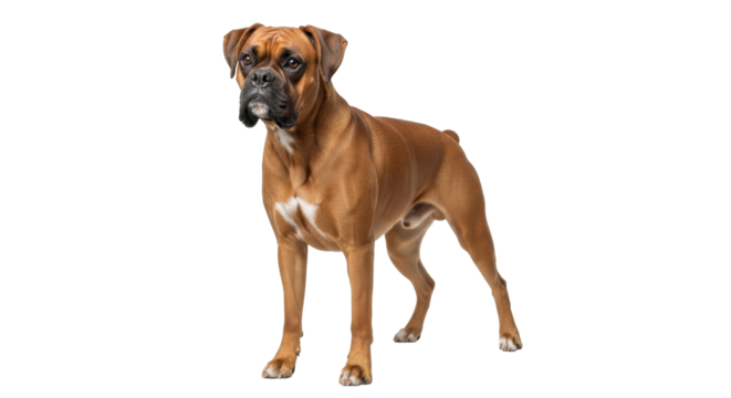 Isolated, beautiful brown Boxer dog full body portrait in studio, adorable canine pet