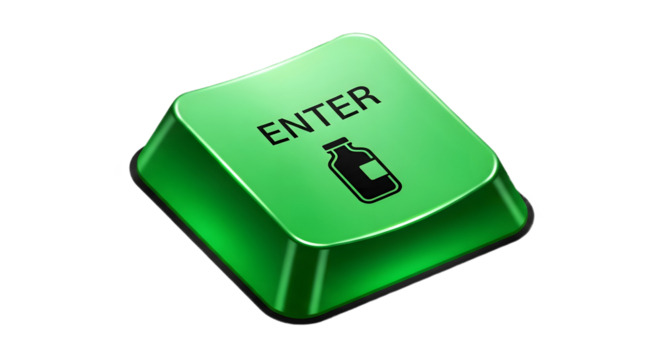 Green ENTER Key with Bottle Icon – Eco Tech, Recycling, Sustainable Input Button
