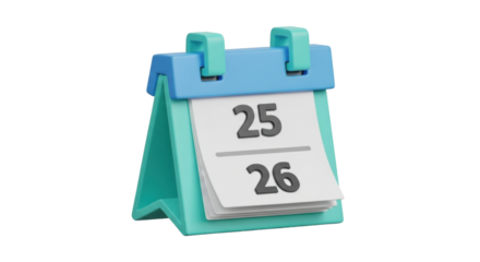 Isolated Calendar icon with date 25, 26 flipping to the next day schedule date reminder