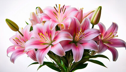 Naklejka premium Premium Stock Photo Of Beautiful Pink Lily Flower Bouquet Isolated On Transparent Background On A Pure White Background