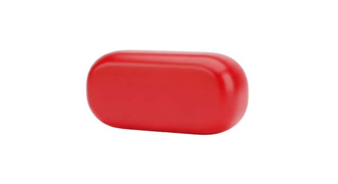 Isolated red elongated capsule on neutral background, vibrant color, pharmaceutical appeal