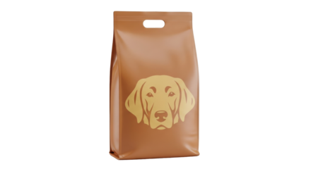 Isolated pet food packaging, dog food in brown bag with dog illustration, single package