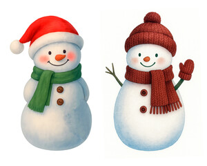 Watercolor Snowman with Scarf and Hat, Cute Christmas Clipart Illustration