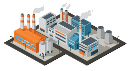 Obraz premium Modern industrial plant isometric design with smokestacks and buildings