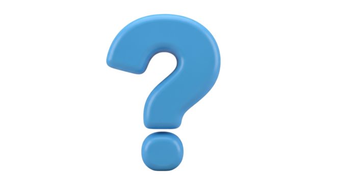Isolated blue question mark, rendering of symbol for asking, uncertainty, or asking a question