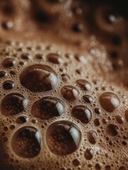 Close-up view of bubbles forming in rich chocolate milk highlighting texture and color