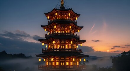 Ancient Chinese Pagoda at Dusk.