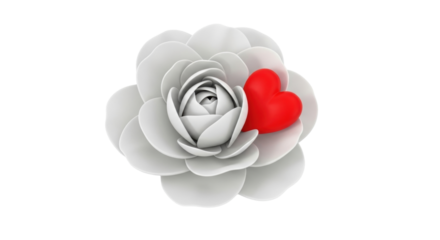 Isolated stylized flower with red heart for Valentine's Day or Mother's Day theme art