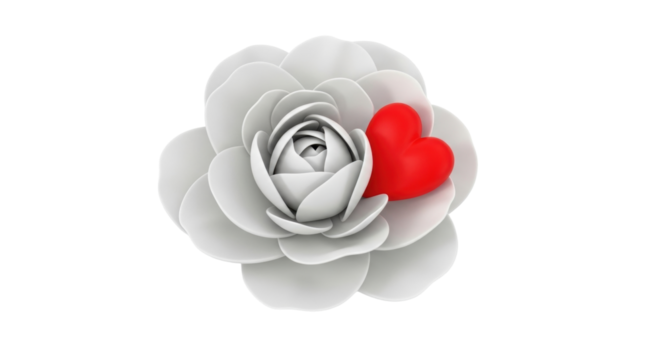 Isolated stylized flower with red heart for Valentine's Day or Mother's Day theme art