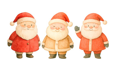 Watercolor Santa Claus Group Characters, Festive Christmas Clipart Illustration