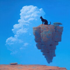 Floating island with a cat