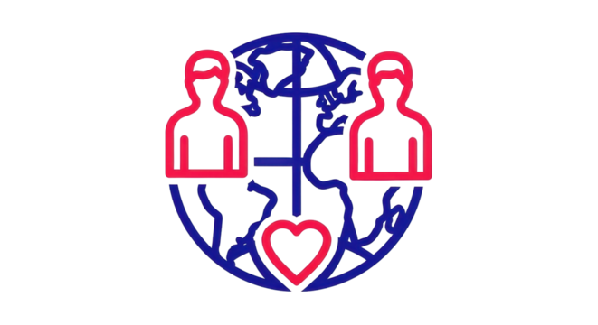 Isolated social support global community with humans world connection heart logo icon