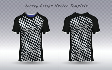 T-shirt mockup with a black and white checkered flag design. Perfect for custom sportswear, e-sports jerseys, or branded apparel, offering a bold, dynamic, and high-speed racing-inspired aesthetic.
