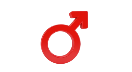 Isolated male sign, red symbol indicating gender identity or sex of a man or boy on a plain surface