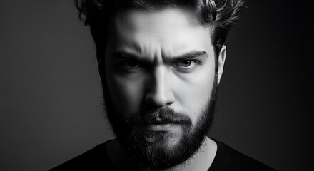 Obraz premium Intense gaze of a determined man with a beard.