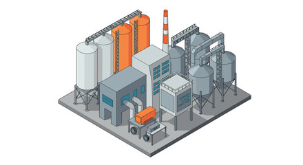 Industrial factory isometric design with silos and machinery