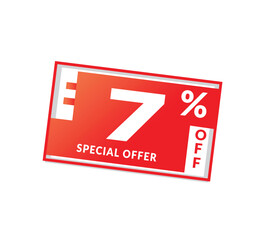 7% off sticker style flat symbol. Discount banner elements red colour vector eps editable.