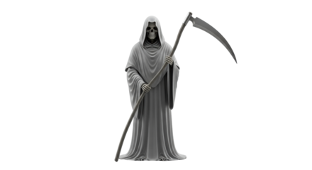 Isolated Grim Reaper holding scythe, standing and waiting, Halloween, a spooky symbol, death