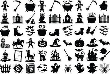 Halloween All Item Icon Silhouette Collection Spooky Halloween Icon Silhouette Set
