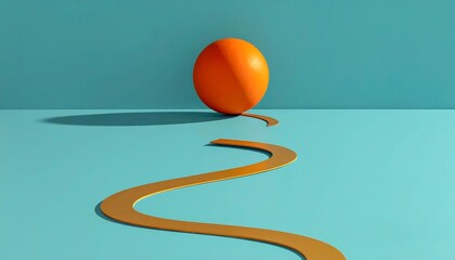 Orange sphere on a winding path against a teal background.