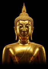Golden Buddha Statue on Black Background