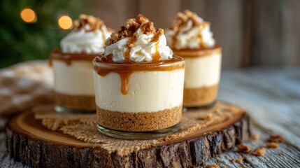 These mini cheesecakes are layered with a buttery graham cracker crust, topped with smooth caramel and crunchy nuts for a perfect dessert experience.