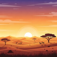African Sunset Safari Landscape.