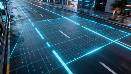 Road covered with technological light
