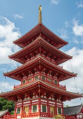 Obraz premium Vibrant Red Japanese Pagoda against Blue Sky
