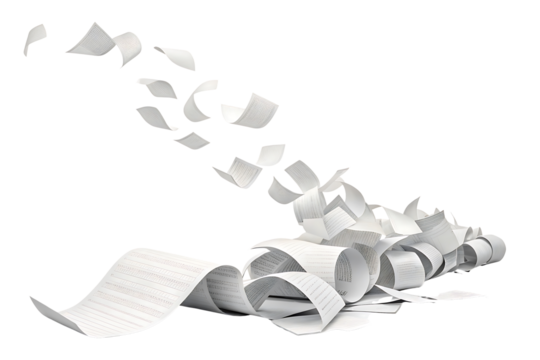 Endless Paper Roll Stream Business Financial Concept with Isolated Black Background Represents Wasted Resources and Paperwork