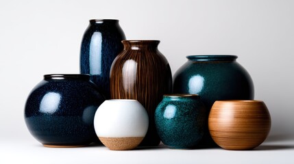 An artistic collection of ceramic vases showcasing intricate designs and a variety of colors, perfect for home decoration or as artistic pieces, enhancing any living space's ambiance.