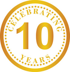hand made Golden tenth anniversary emblem a celebratory design element for milestone events isolated on white background