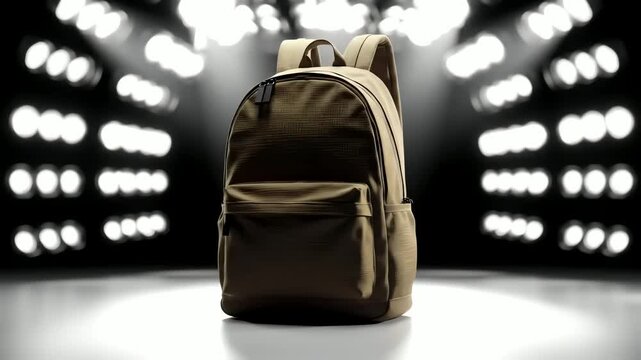 3D rendered brown backpack mockup with spotlight background