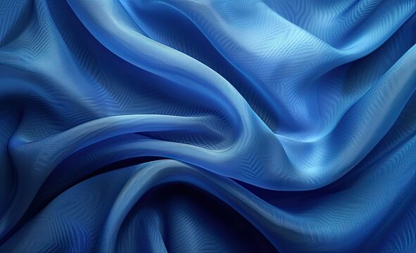 Close-up of flowing, translucent blue fabric with subtle texture and undulating folds, creating a luxurious and elegant visual