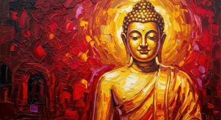 Fototapeta premium Radiant Golden Buddha Impasto Painting
