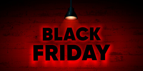 Black Friday Sale banner template for Advertising product with text and red glowing background and spotlight for sale banners, retail ads, web promos, discount campaigns. Vector realistic illustration