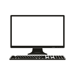 Modern computer monitor and keyboard with blank white screen
