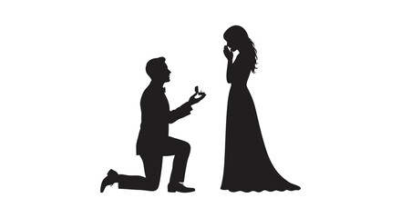 A man proposing to a woman on one knee romantic silhouette
